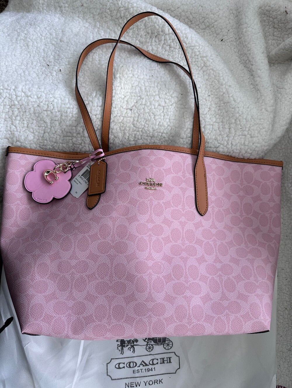 Coach Pink Signature Tote with Tan  Trim
